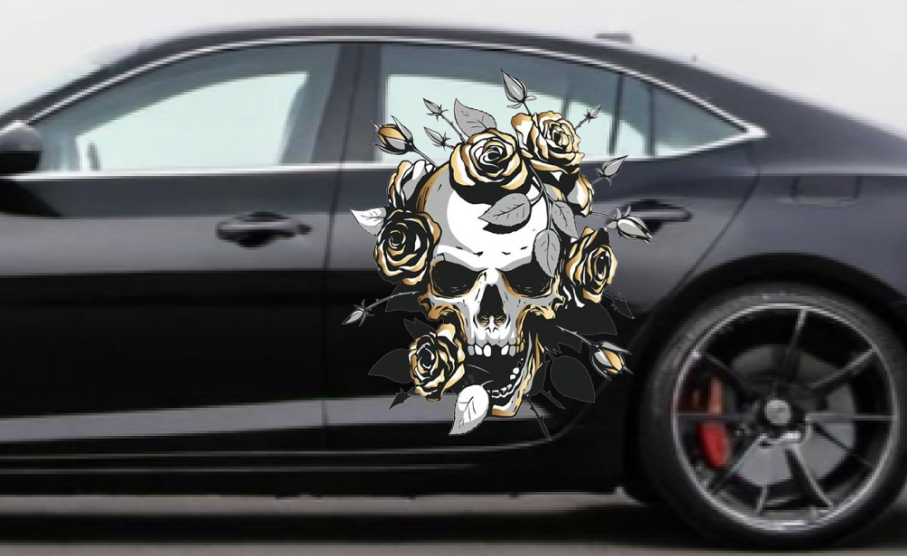 Rose Skull Decal: NEW Design Large Car Graphic Decal, Vinyl Sticker for Car, Truck, or Wall, Universal Size, Eye Catching Decal, Skull Decal