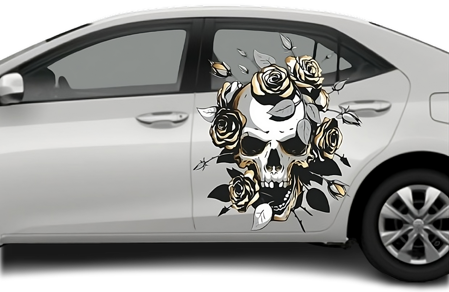 Rose Skull Decal: NEW Design Large Car Graphic Decal, Vinyl Sticker for Car, Truck, or Wall, Universal Size, Eye Catching Decal, Skull Decal