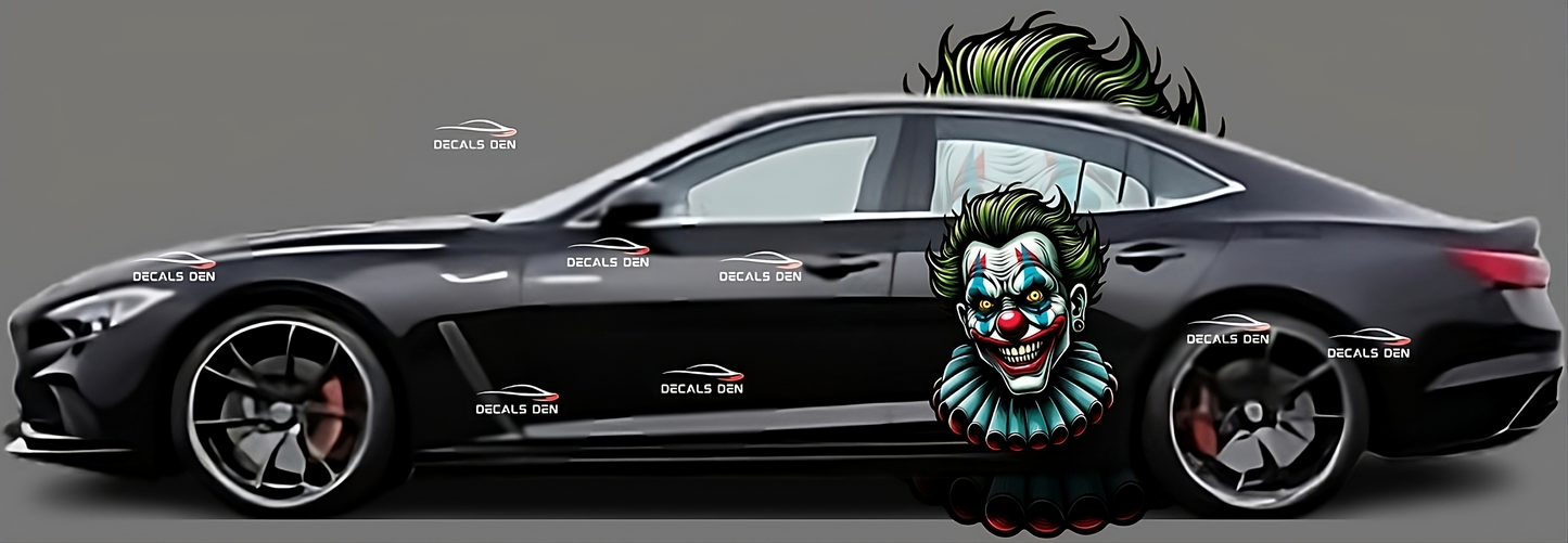 Scary Clown Decal: NEW Design Large Car Graphic Decal, Vinyl Sticker for Car, Truck, or Wall, Universal Size, Eye Catching Decal