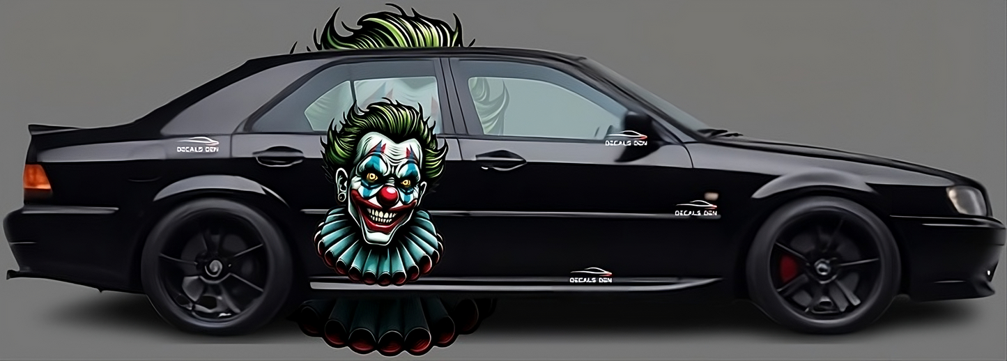 Scary Clown Decal: NEW Design Large Car Graphic Decal, Vinyl Sticker for Car, Truck, or Wall, Universal Size, Eye Catching Decal