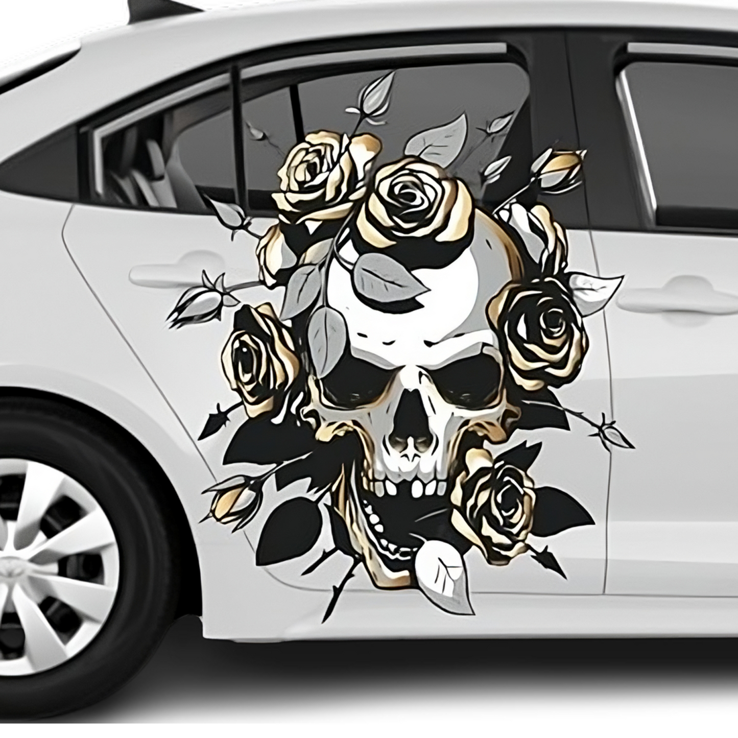 Rose Skull Decal: NEW Design Large Car Graphic Decal, Vinyl Sticker for Car, Truck, or Wall, Universal Size, Eye Catching Decal, Skull Decal