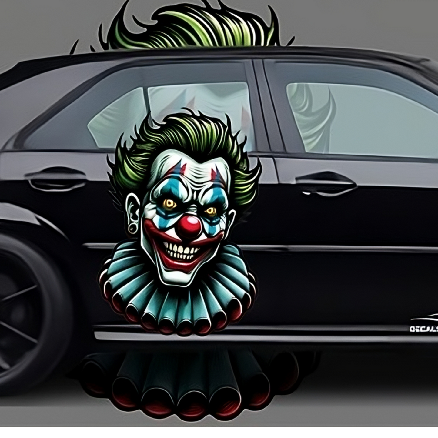 Scary Clown Decal: NEW Design Large Car Graphic Decal, Vinyl Sticker for Car, Truck, or Wall, Universal Size, Eye Catching Decal